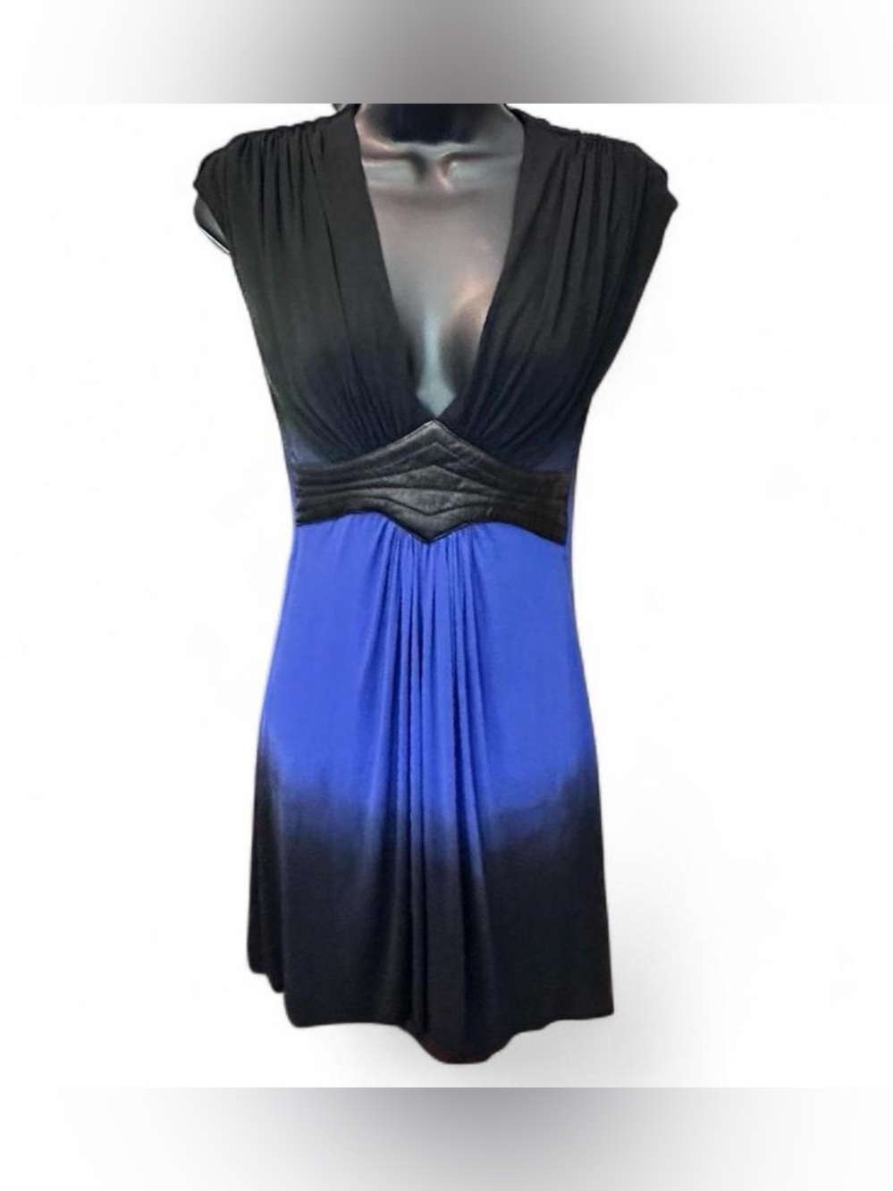 NWOT SKY Brand Black & Blue Ombre Sleeveless Mini Genuine Leather Accent SMALL